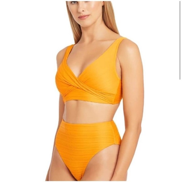Sea Level Women's Casablanca Cross Front Multi Fit Bikini Top Size 12 Orange NWT - Picture 1 of 7